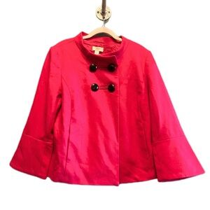 Ann Taylor Loft Women's Red Wool & Rayon Long Sleeve Button Short Coat Size M